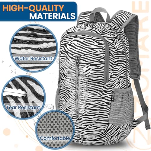 Image of ZOMAKE Ultra Lightweight Packable Backpack 25L, Foldable Hiking Backpacks Water Resistant Small Folding Daypack for Travel(Zebra Print)