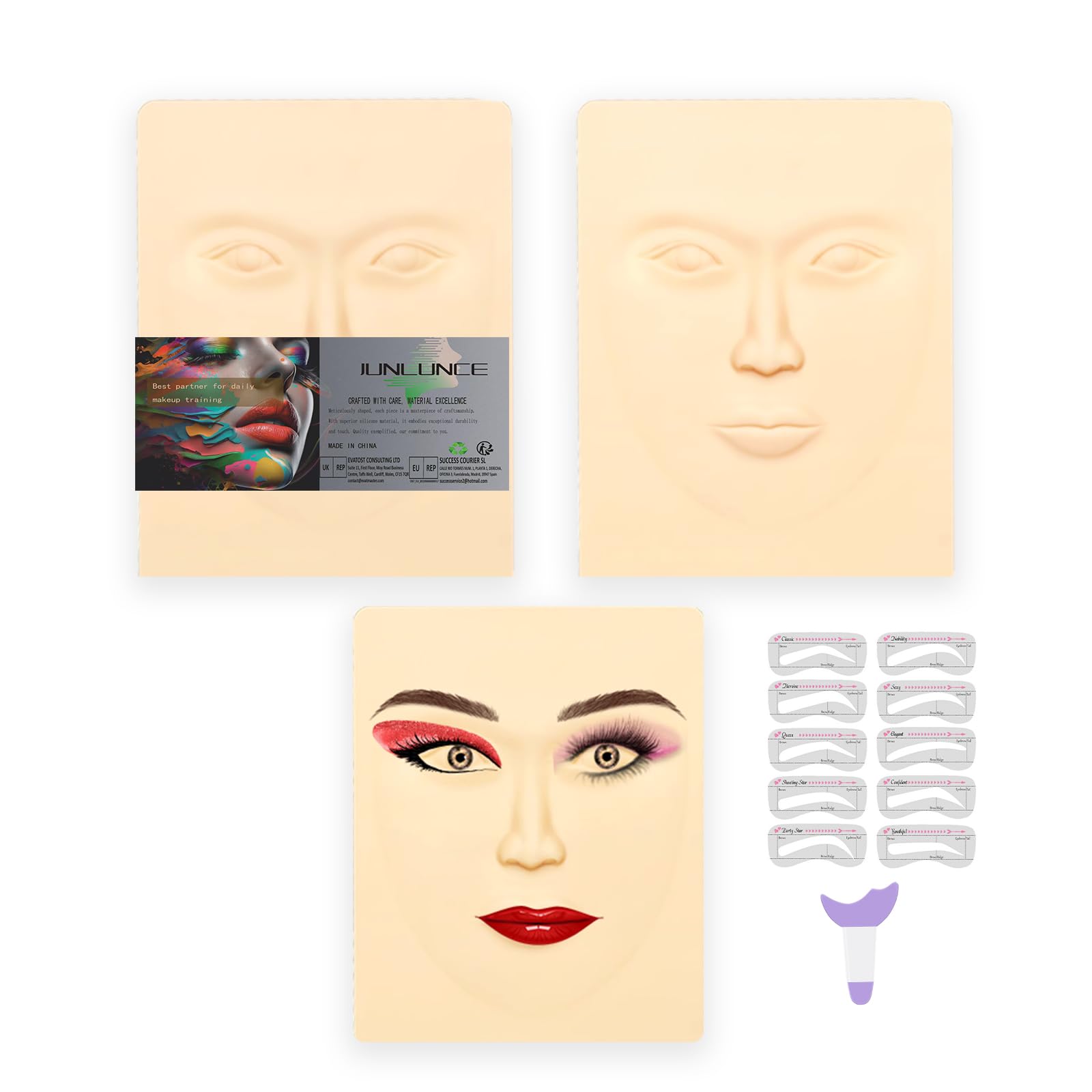 JUNLUNCE Makeup Practice Face - 3D Silicone Head with Realistic Skin, Pro Cosmetic Training Model for Eyebrow/Lip/Foundation, Salon & Home Use (Students/Artists)