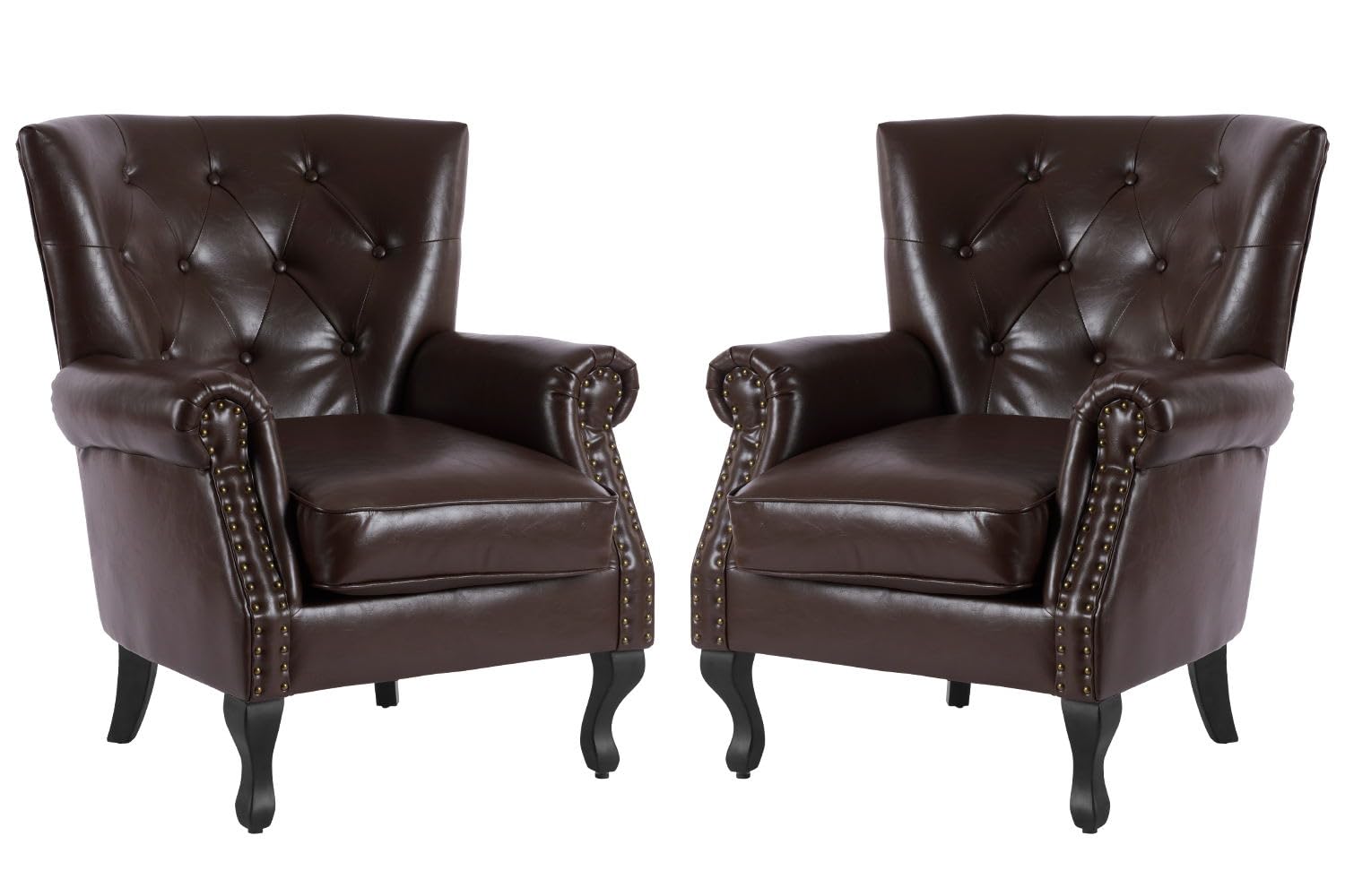 MOJAY PU Leather Accent Chair Set of 2, Modern Armchair Living Room Chair, Upholstered Club Chair with Rivet Trim, Mid-Century Sofa Chair with Sturdy