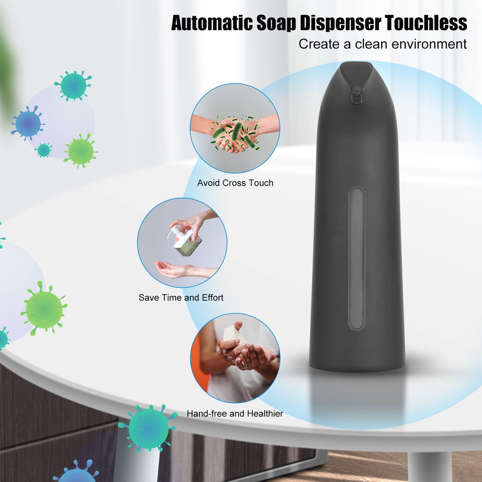 Automatic Soap Dispenser Touchless, TUMAN Pro Battery Operated Electric 14oz/400ml Liquid Hand Soap Dispenser with Motion Sensor, Suitable for Kitchen Bathroom Hotel, IPX6 Waterproof(Black)…