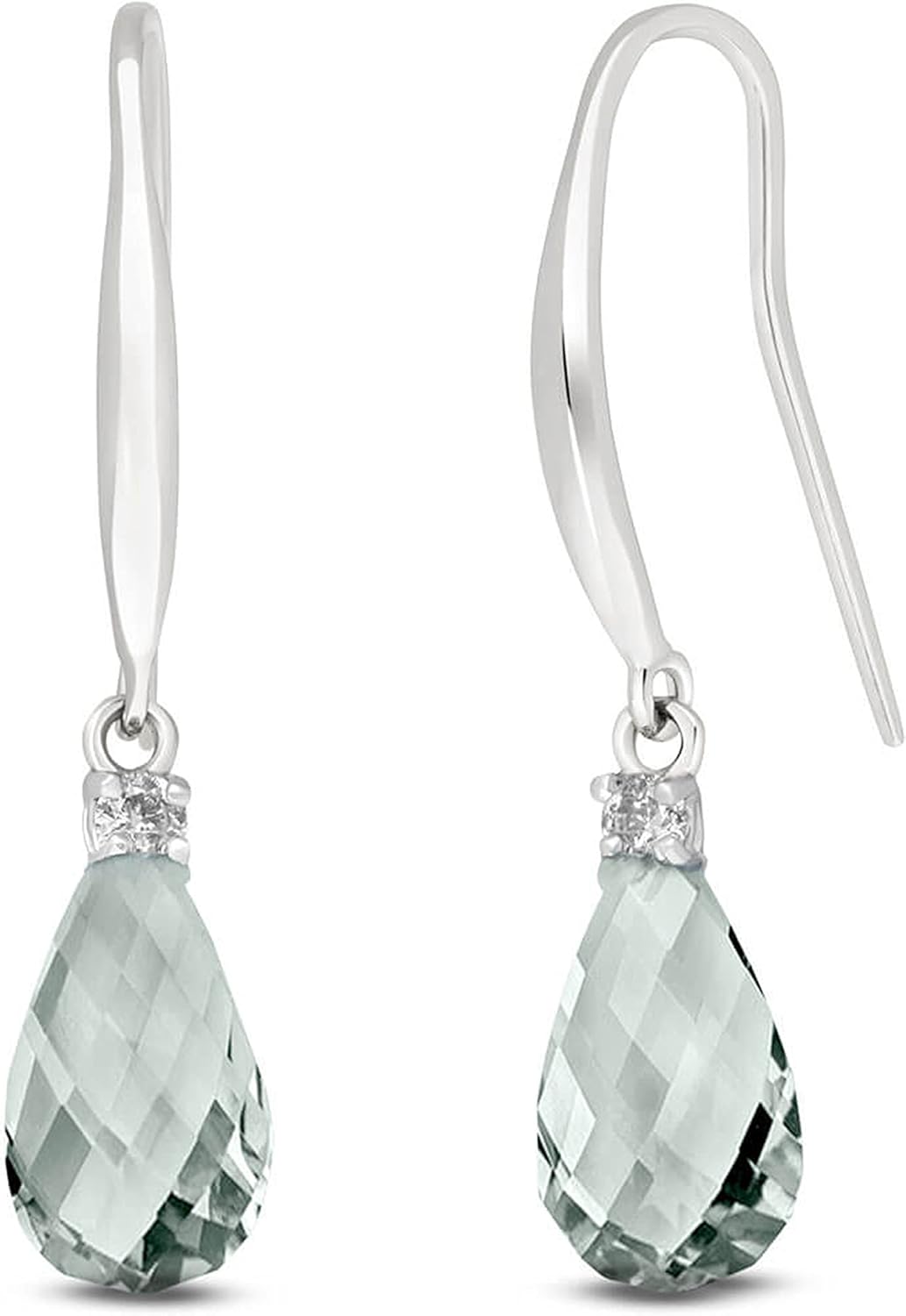 Galaxy Gold GG 14k White Gold Diamond Fish Hook Earrings with Green Amethysts