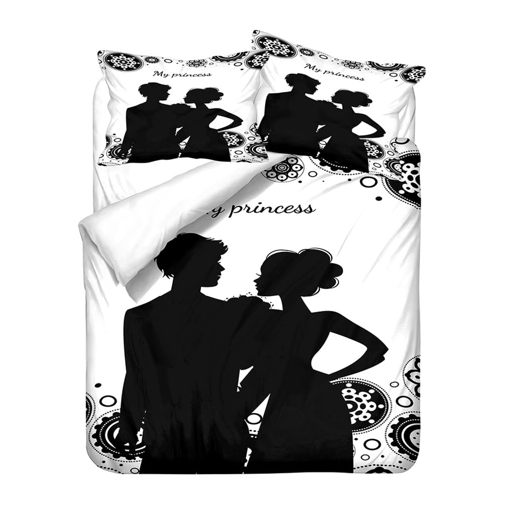 Bettbezüge Set Schwarz Weiß Pärchen Motiv Stil, Mikrofaser Bettwäsche-Set mit Kissenbezügen für Kinder Jugendliche Bettbezug mit Reissverschluss (Farben 1,220x240 cm)