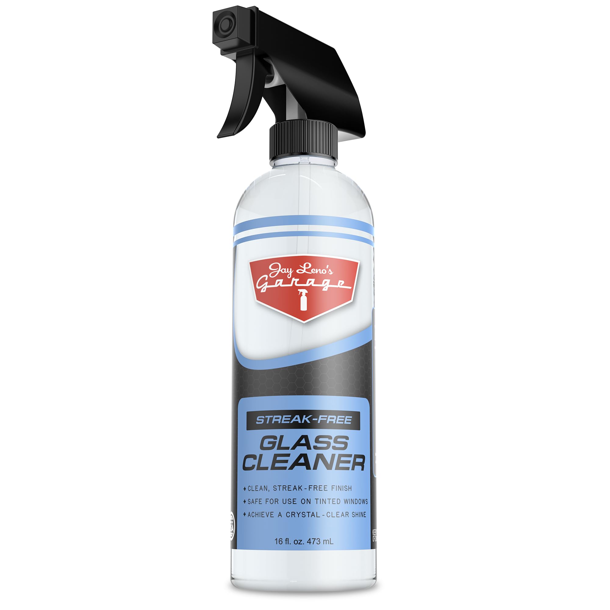 Jay Leno's Garage Glass Cleaner Spray – Streak-Free Auto Glass Cleaner for Cars, Automotive Window Cleaner for Car Windows, Windshields & Mirrors, Tint-Friendly Interior & Exterior Glass – 16 oz