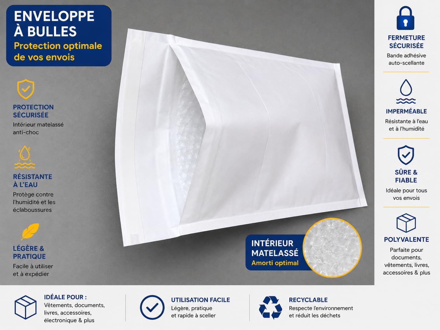 Lot de 600 Enveloppes à Bulles Blanches 200 x 275 mm Format T4/4 (D) – Pochettes d’Expédition Matelassées Résistantes Antichoc – Emballage Professionnel pour Envoi Sécurisé E-commerce