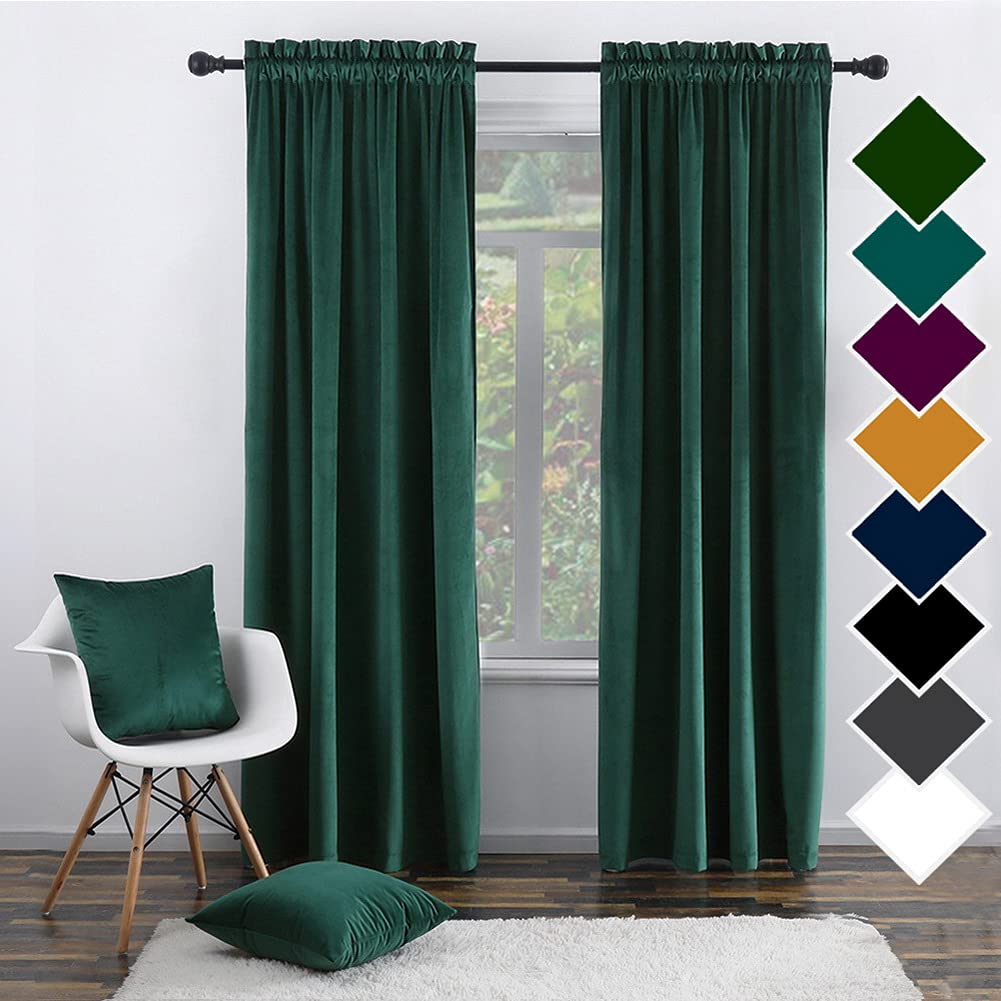 Twin SixVelvet Curtain Panels Room Darkening Window with 2 Pillow Covers Super Luxury Drapes for Living Room Thermal Insulated Rod Pocket Curtain for BedRoom (Green, 2 Panels, 52 by 96 Inch)