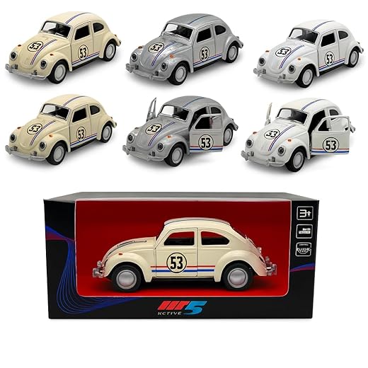 Carrinho de ferro Fusca 53, Miniatura de carro colecionável, Abre portas, Com fricção, Bege, Branco, Cinza, Na Caixinha, Com Expositor, 12 CM (Branco)