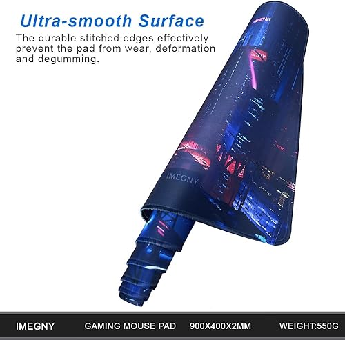 Miniatura 9 de Alfombrilla de mouse extendida para juegos, alfombrilla portátil para teclado y mouse con bordes cosidos + base de goma antideslizante (90 x 40