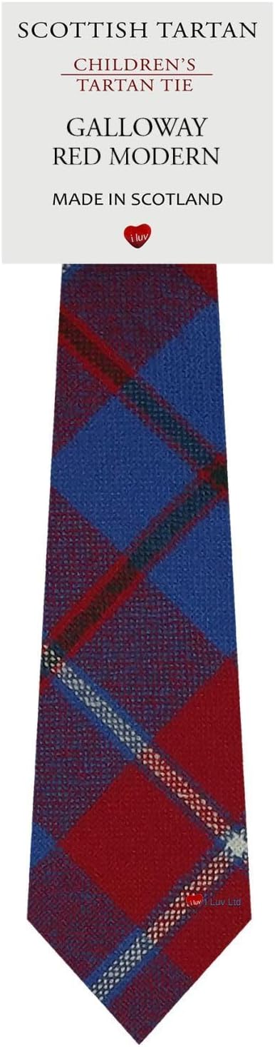 I LUV LTD Boys All Wool Tie Woven And Made in Scotland in Galloway Red Modern Tartan