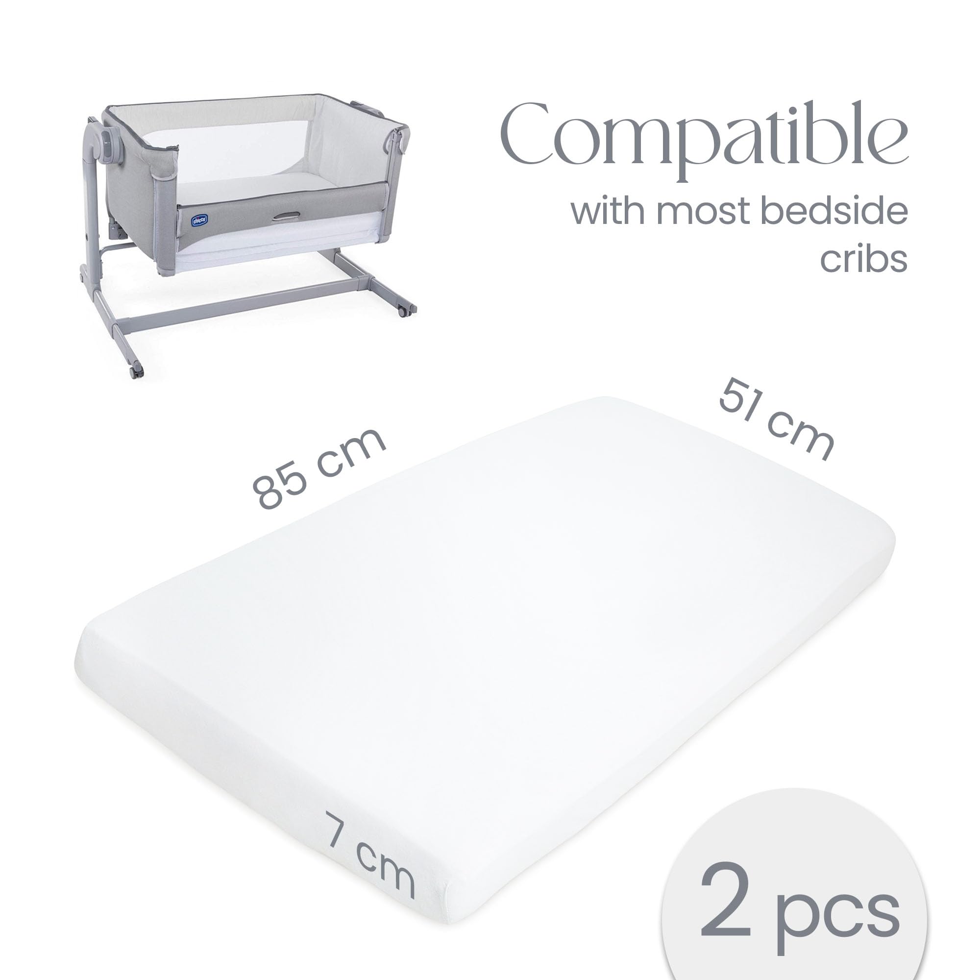 Next To Me Crib Sheets 51x85cm – Award-Winning 2 Pack Organic Cotton White Bedside Crib Fitted Sheets – Soft Breathable Tutti Bambini CoZee Fitted Sheets for Daily Use