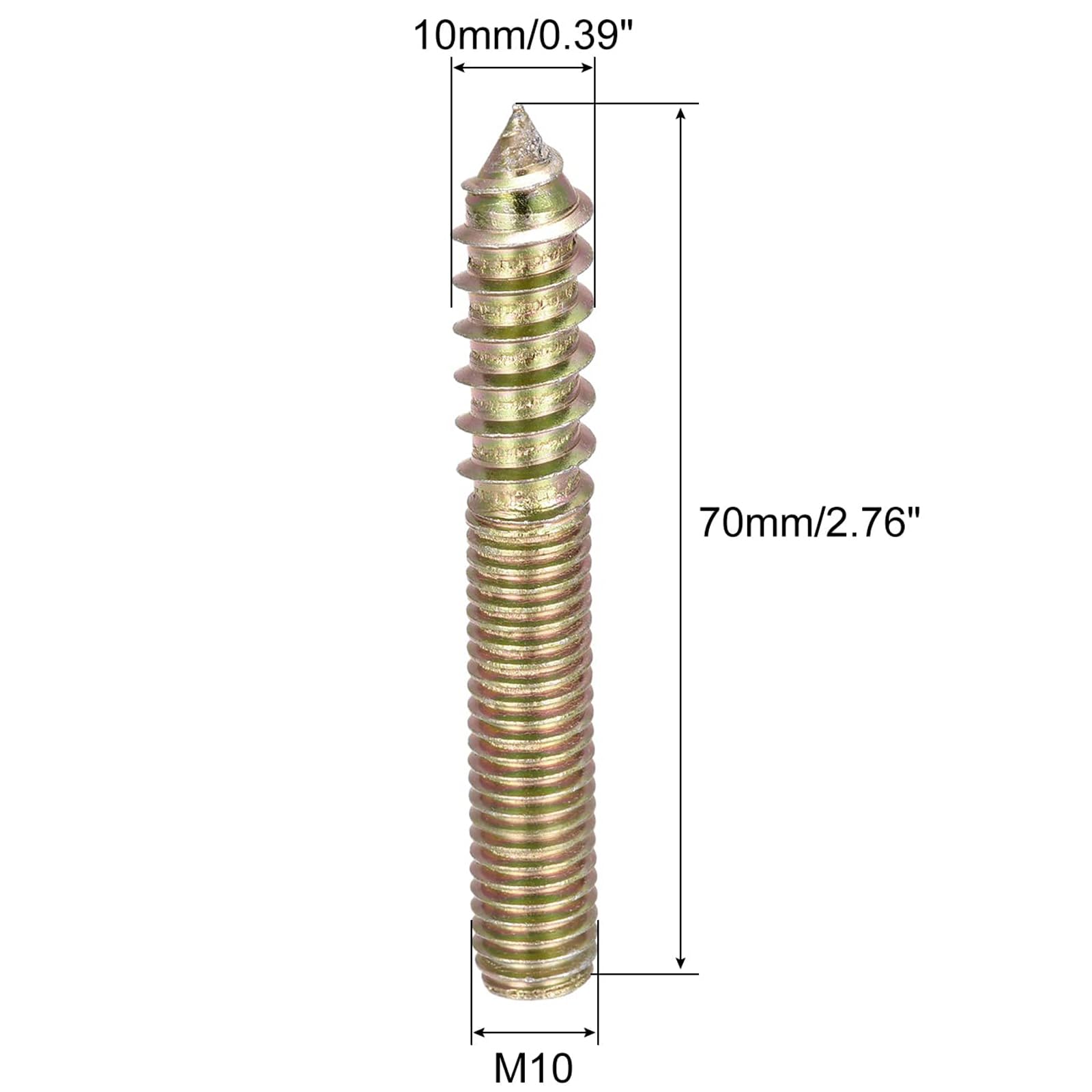 TOP-VIGOR 8Pcs Hanger Bolts, M10x70mm Double Headed Bolts Self Tapping Screw, Double Ended Dowel Screws, Screw Dowels Hanger - Image 2