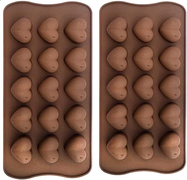 Bamutu Heart Silicone Mould 2 Pieces 15-Cavity Heart Shape Silicone Chocolate Molds Non-Stick Candy Jelly Moulds Handmade DIY Wax Melt Molds Valentine Baking Moulds for Cake Decoration