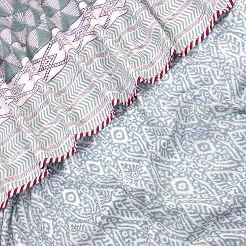 Image of TOAIArt Premium Jaipuri Dohar | AC Blanket Summer Quilt | Hand Block Printed | 3 Layers | Reversible | 150GSM 100% Mulmul Cotton | 100% Cotton Flannel Filling | King 108 inch X 90 inch |Geometric Triangles
