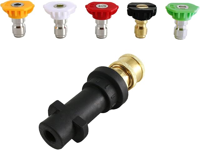 Qooltek Pressure Washer Adapter, to 1/4'' Quick Connect Fitting for Karcher K2-K7 Series, with 5 Power Washer Nozzle Tips Multiple Degrees, 2.5 GPM