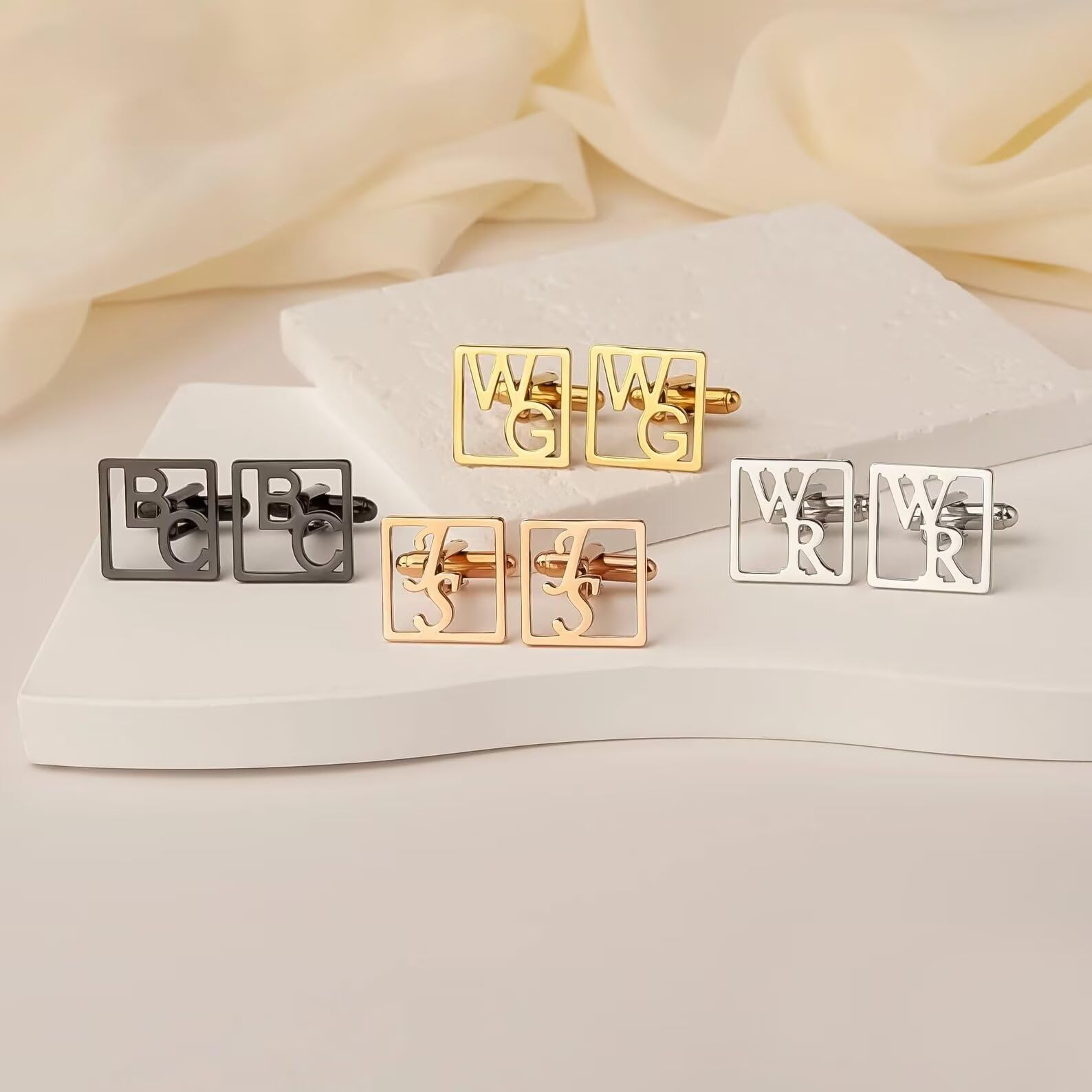 Gemelos iniciales personalizados para hombres - Gemelos con nombre - Gemelos de acero inoxidable - Gemelos personalizados para él - Regalo para papá