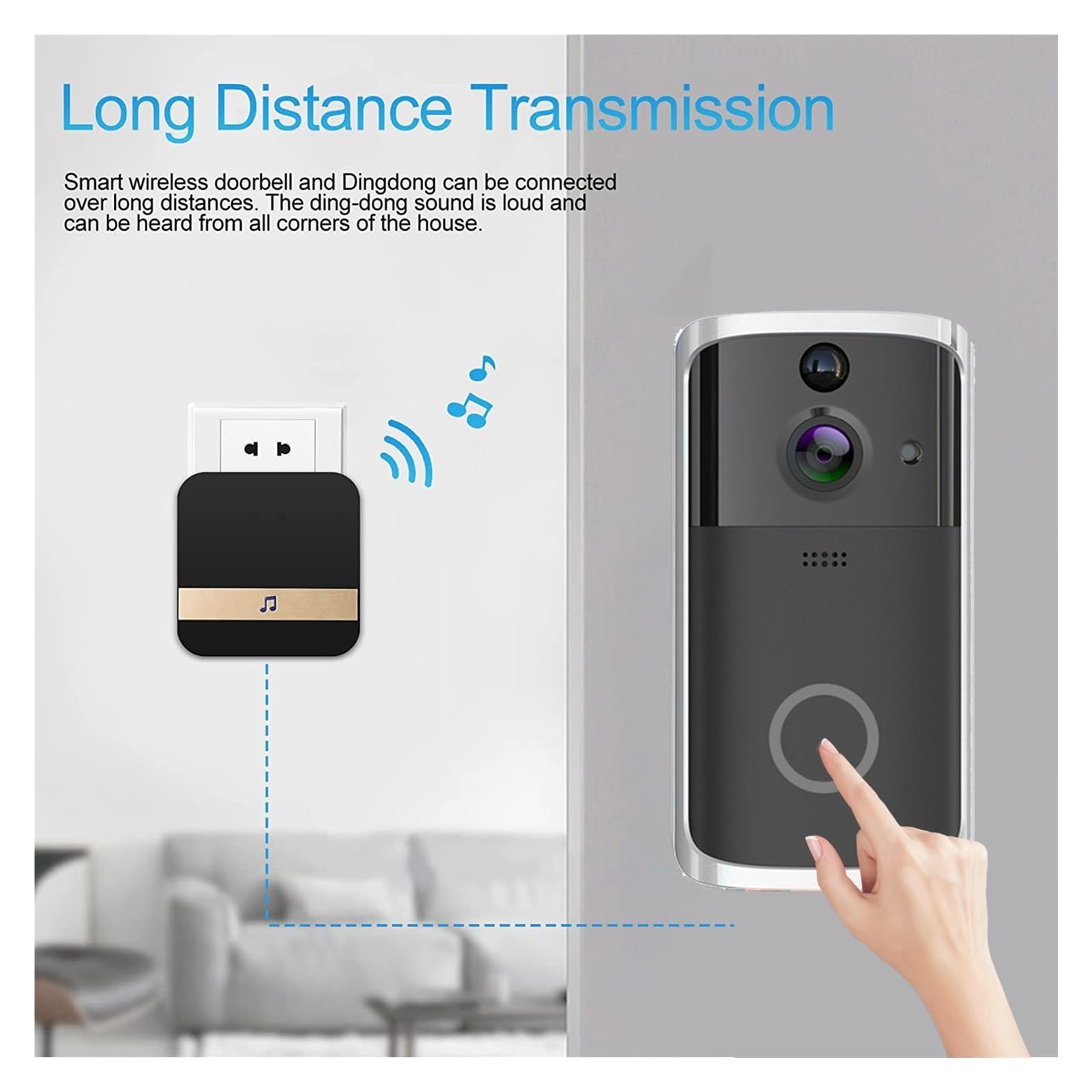 Timbre inalámbrico Timbre De Puerta De Vídeo, Timbre Inalámbrico Wifi, Cámara Inteligente, Intercomunicador De Teléfono De Puerta Con Detección De Movimiento, Resistente Al Agua For La Seguridad Del H