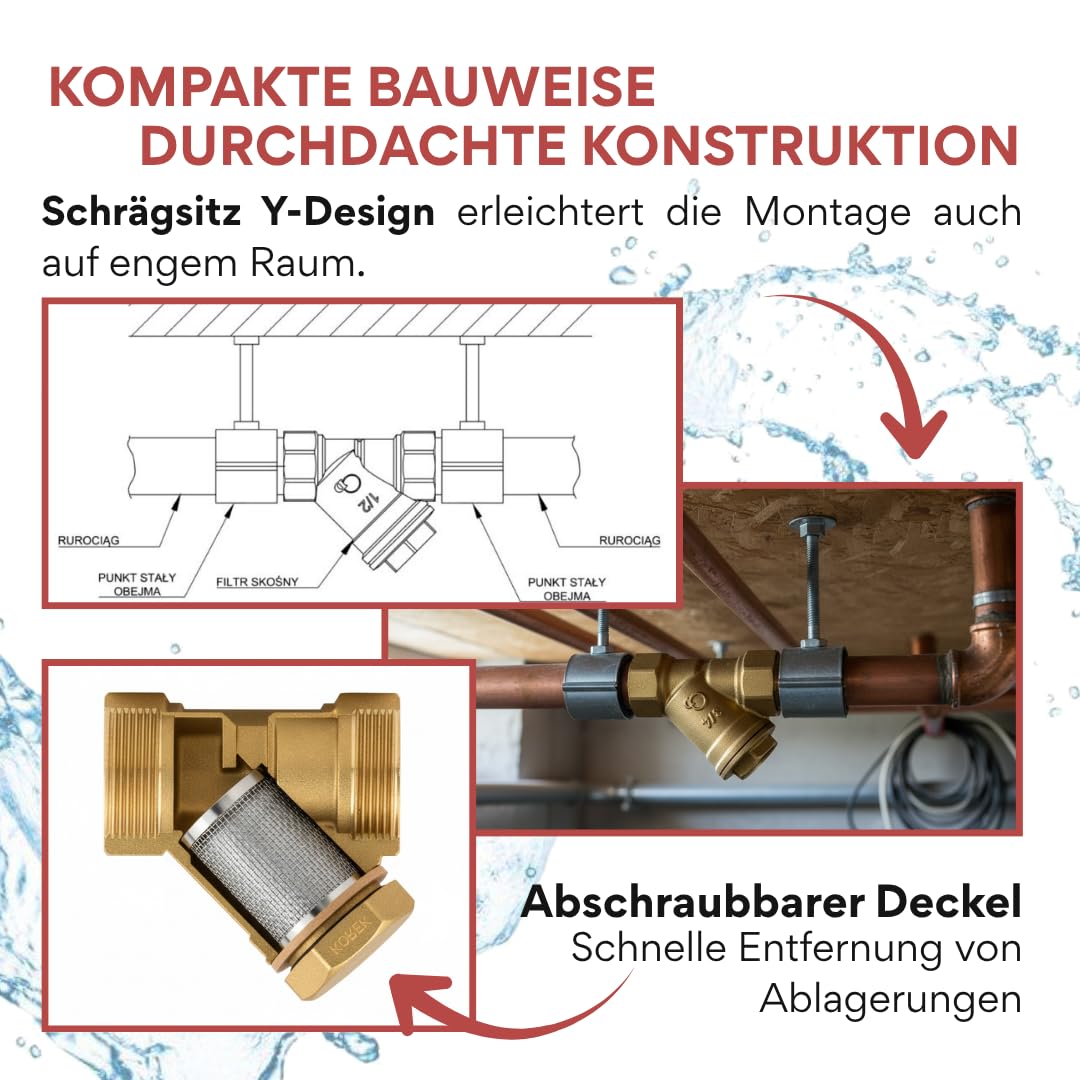 1 1/4" DN32 Schrägsitzfilter Messing Y-Filter Schmutzfänger für Wasserleitung & Heizung | | Robuster Schmutzfänger für Trinkwasseranlagen
