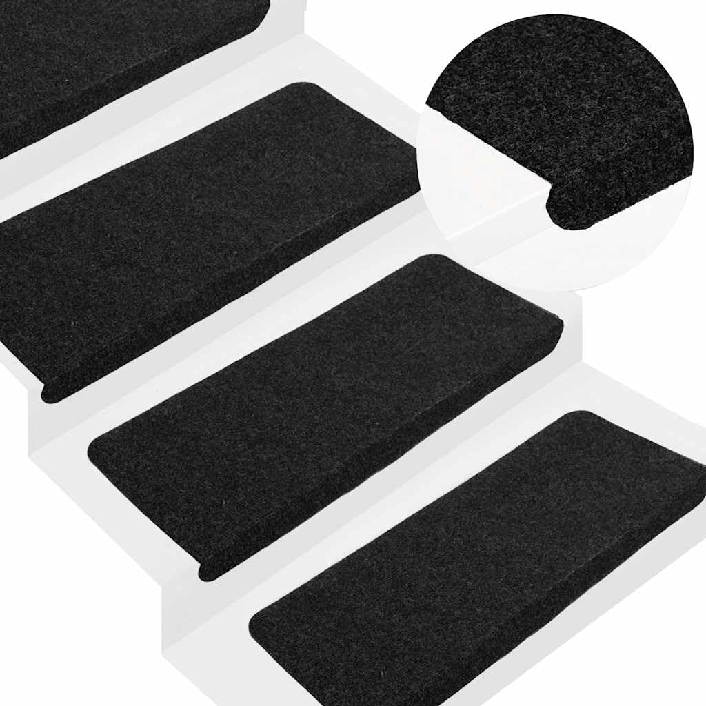 vidaXL Tapis d'Escalier Auto-adhésifs 15 pcs, Protections d'Escalier Antidérapantes, Moquettes de Marches, Couvre-marches, 65x24,5x3,5 cm Noir