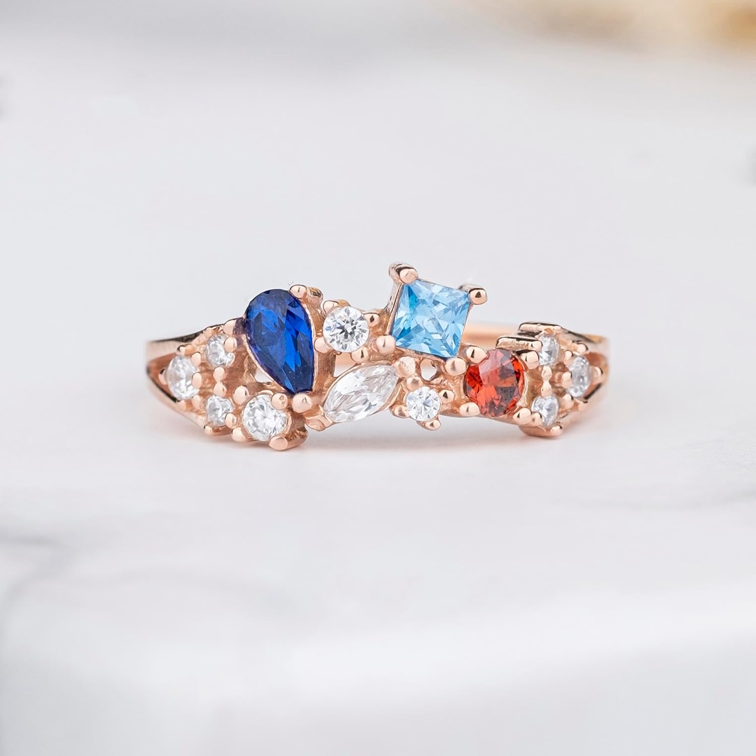 3 Multi-Cut Birthstone Ring, Minimalist Gemstone, Mother Grandma 14K Gold Family Ring, Sterling Silver Custom Ring, Personalized Gift, Mothers Day Gift