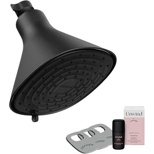 Canopy Filtered Shower Head - High Pressure Shower Head Filter for Hard Water - Shower Filter To Remove Impurities for Healthier Scalp, Skin & Hair - Reduce Dry Skin & Breakage - Black Shower Head