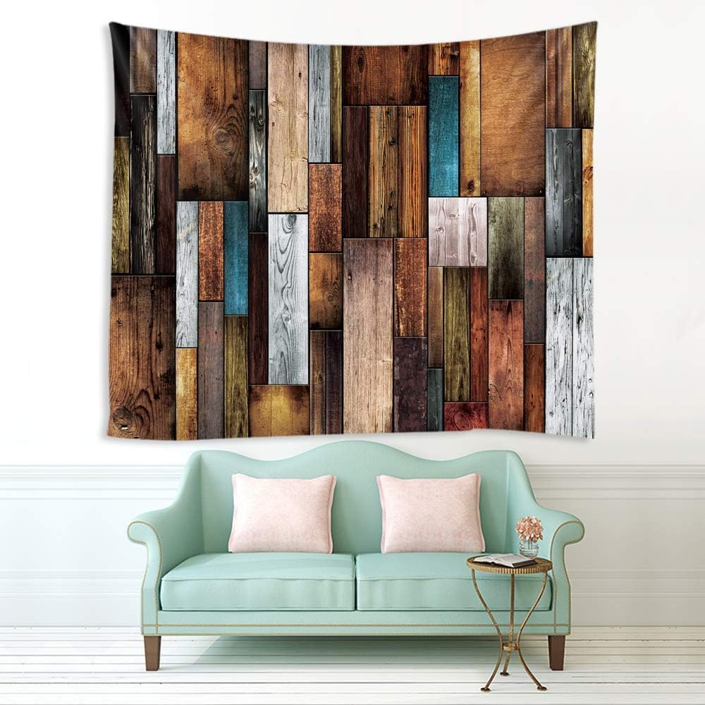 PUOJIEAT Gobelin ścienny Vintage drewniana deska wisząca ścienna drewno 3D gobeliny dekoracje ścienne tkanina z mikrofibry do domu salon sypialnia 240x260 cm 24-GT
