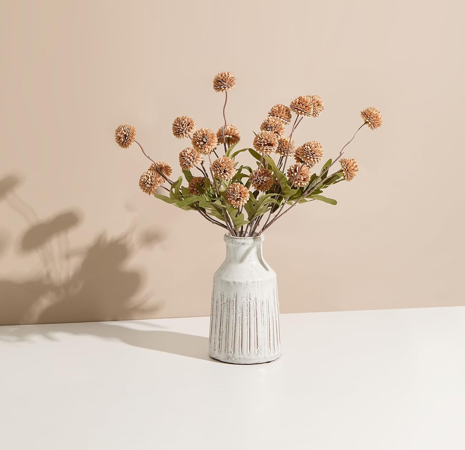 5Pcs Fall Pompon Mums Artificial Flowers,Fake Kiku Mini Silk Chrysanthemum with Long Stems - Fall Mum Faux Flowers for DIY Bouquet Centerpieces Wedding Fillers Autumn Home Decoration(Light Taupe) - Image 2