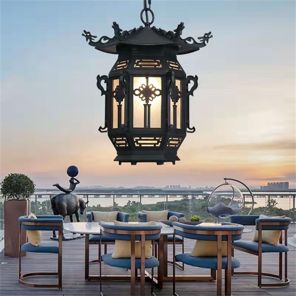 KXEcoLife Contemporary LED Outdoor Pendent Lamp Waterproof Art Villa Garden Courtyard Gate Corridor Balcony Chandelier (N D28CM)