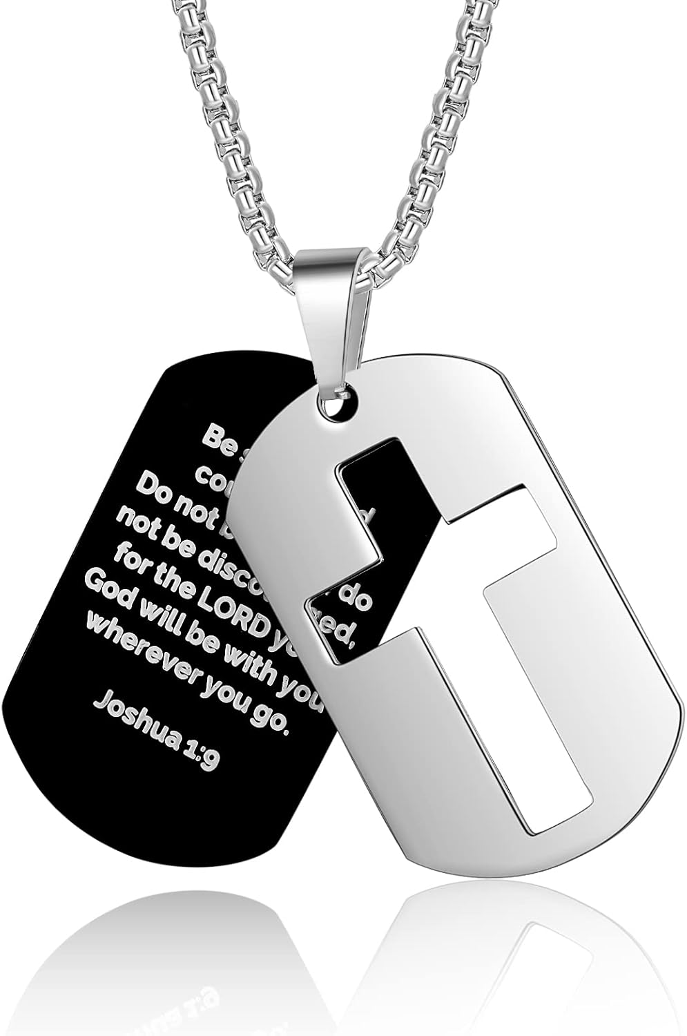 ZRAY Dog Tag Necklace for Men Bible Verse Cross Pendant Stainless Steel Chain 24inch Inspirational Christian Jewelry Meaningful Religious Gift for Boys