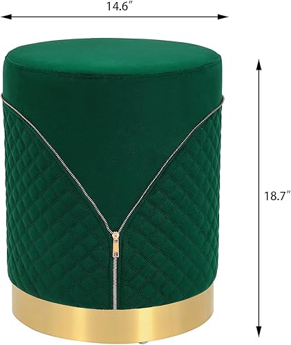 Miniatura 3 de Asense Taburetes tapizados otomanos redondos de terciopelo con base chapada en oro, taburete de maquillaje para sala de estar, dormitorio, Redondo