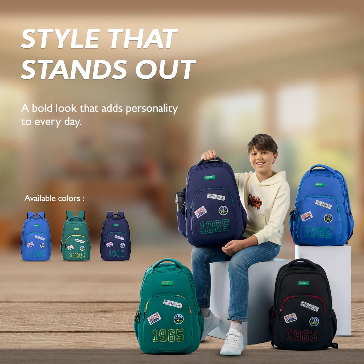 United Colors of Benetton Unisex High-School Backpack LEGEND - Black | 3-Compartment | Large Capacity Bag with Airmesh Padding | Backpack for School Girls and Boys | 28L Capacity 4
