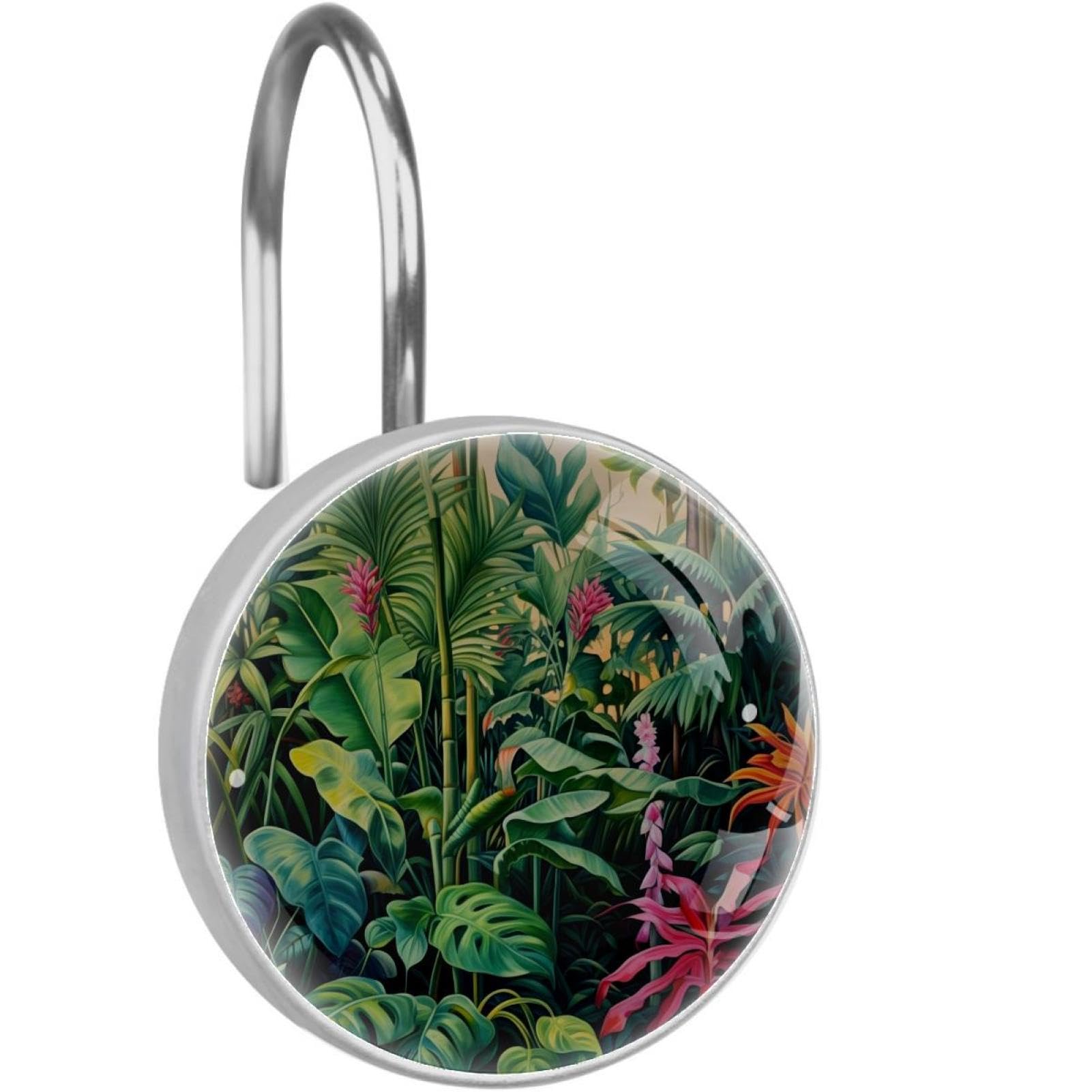 Lot de 12 crochets pour rideau de douche en verre cristal et anneaux déco tropicale