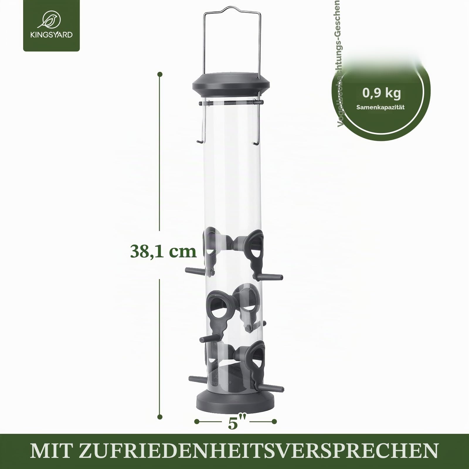 Kingsyard 2X Vogelfutterspender 38cm - mit 6 Anflugstangen, Vogel Futterstation, Wildvogelfutterspender für Sämereien, ganzjährige Fütterung, für Garten/Terrasse/Balkon, Schwarz