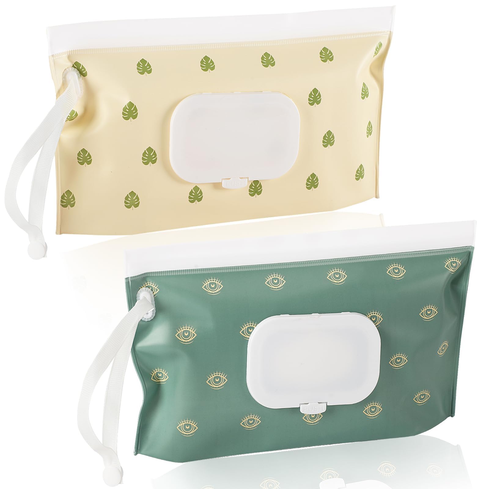 SANNIX Wet Wipes Bag for Babies, 2 Wet Wipes Box Baby Reusable Wet Wipe Bag Wet Wipes Bag for On the Go Wet Wipe Bag for Babies Portable (Green Bohemia) — image 1