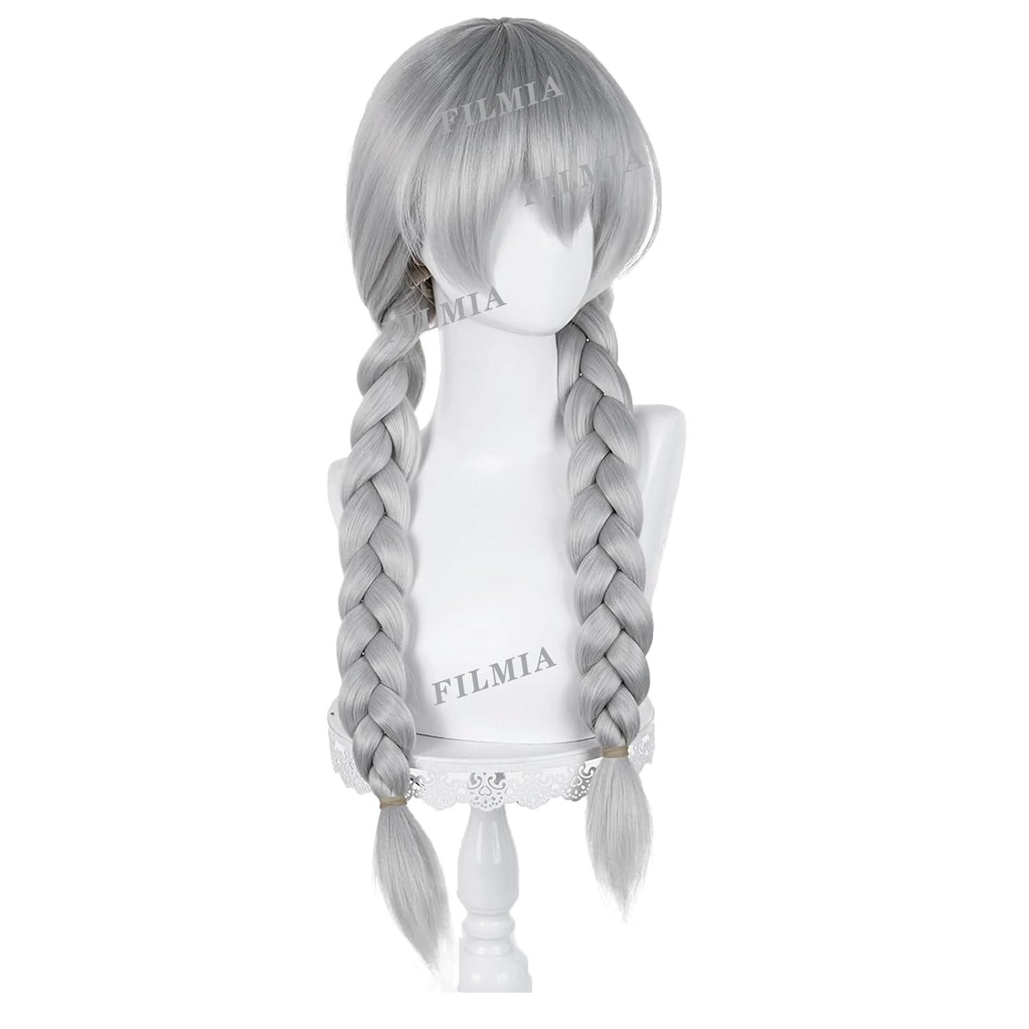 Silver Gray Long Braided Wig for Women Natural Heat Resistant Synthetic Double Braids Cosplay Costume Hair for Halloween Party Anime Dress Up