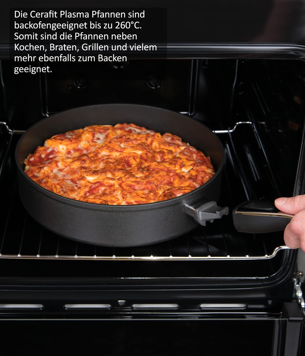 Genius Cerafit Plasma Bratpfanne 24cm + Glasdeckel - ofenfeste Keramikpfanne mit kratzfester Antihaft-Beschichtung | Induktions-Pfanne mit abnehmbarem Griff für alle Herdarten