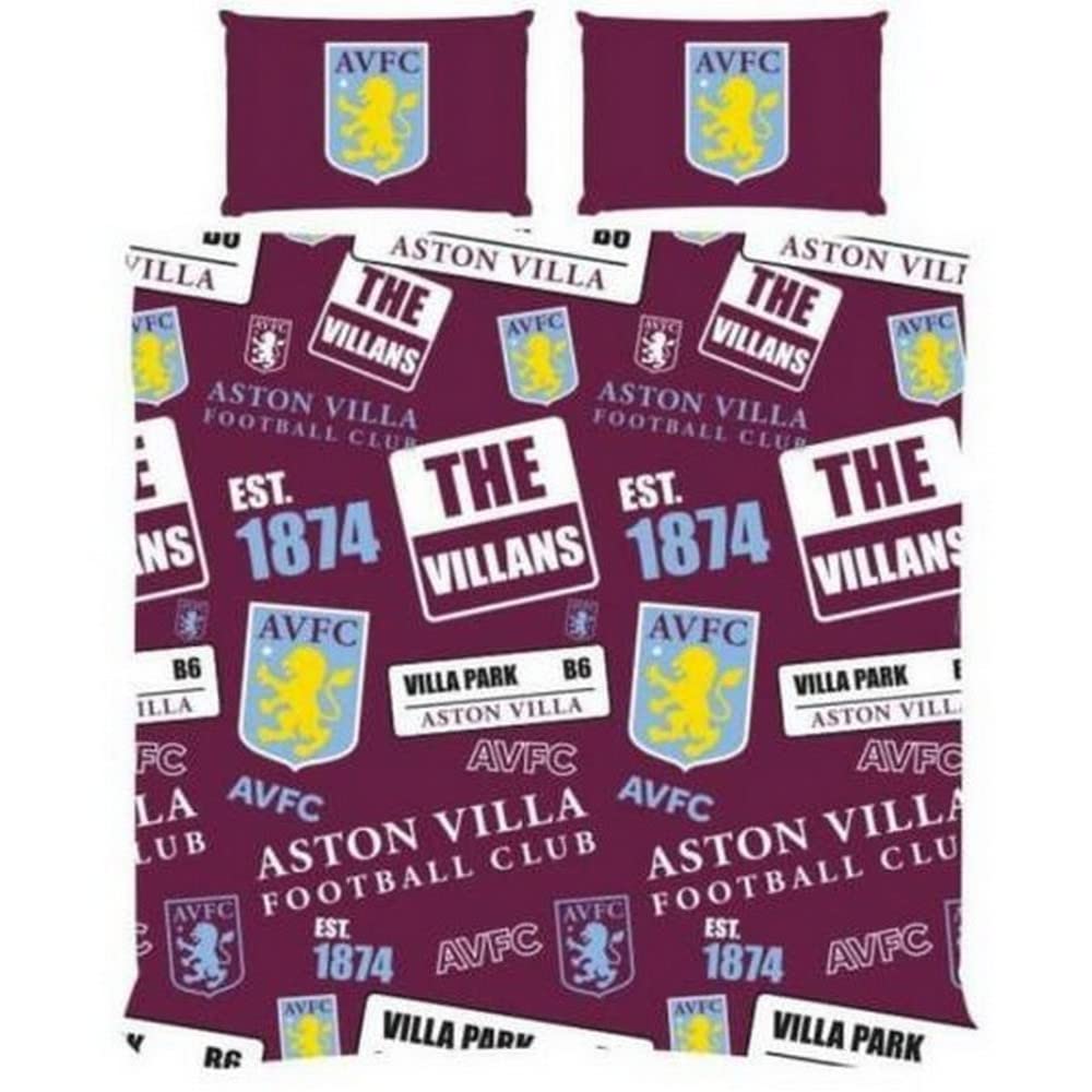 Aston Villa FC Patch Double Duvet Cover Reversible Bedding Set Official Licensed