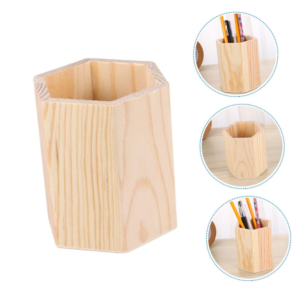 Alipis 4 pezzi Portapenne da Scrivania Contenitori Esagonali Pino Non Verniciati per Cancelleria e Make Up Organizer Decorativo e Personalizzabile per Ufficio e Casa