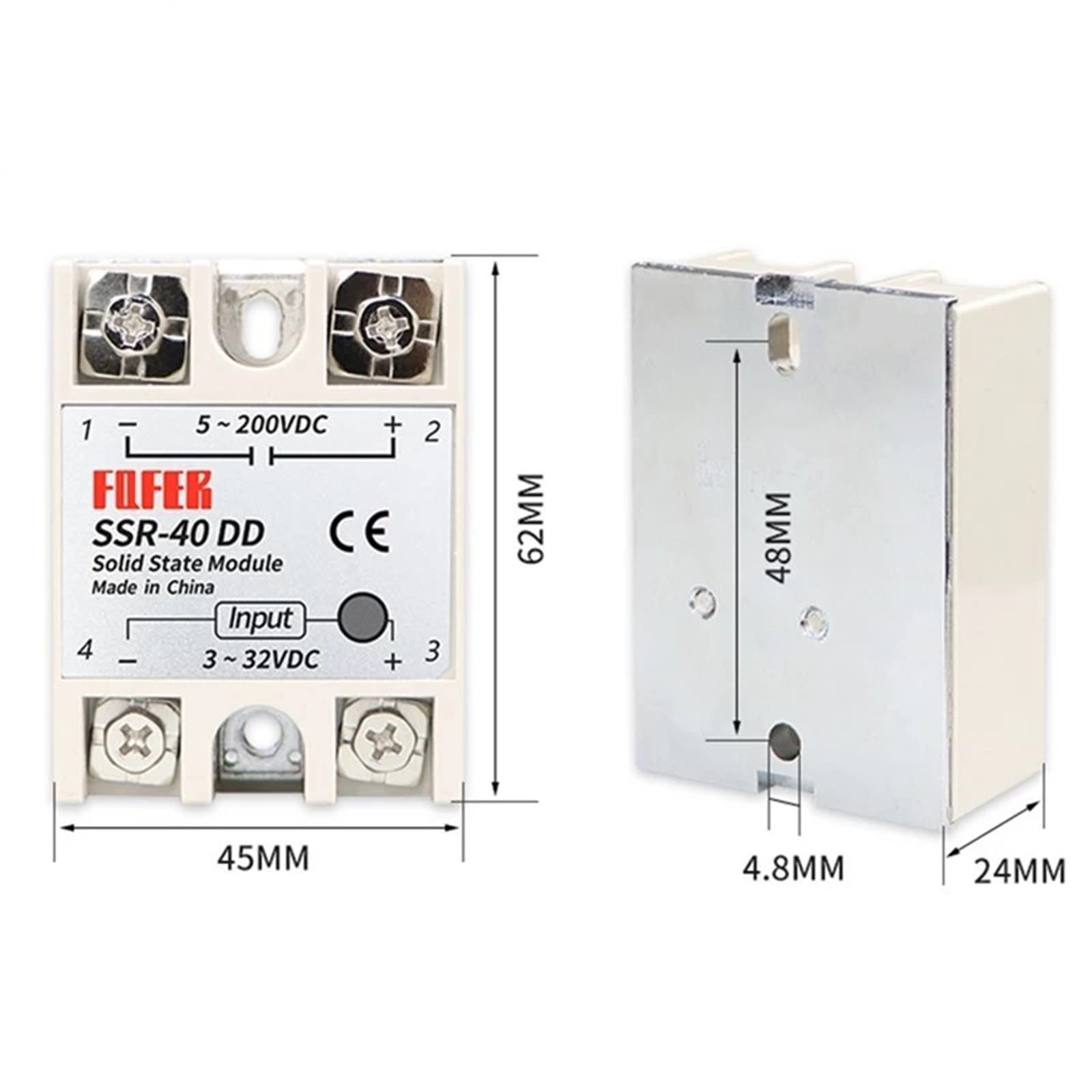 SSR-10DD SSR-25DD SSR-40DD SSR-100DD10A 25A 40A 100A Solid State Relais Modul 3-32V Eingang DC 5-250V DC Ausgang Ersatzteile(Size:SSR-100DD)