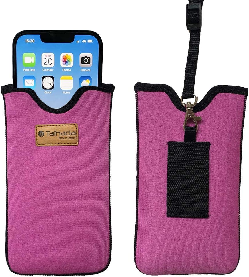 Tainada Neoprene Neck Cell Phone Sleeve Pouch w/Belt Loop Holster (Pink)
