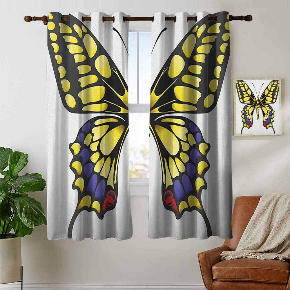 petpany curtains for bedroom Swallowtail Butterfly,Big Yellow Machaon Butterfly Illustration Papilio Fauna, Yellow Black Purple,Darkening and Thermal Insulating Draperies 52"x63"