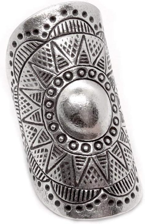 Handmade Sterling Silver Long Large Boho Statement Ring With Symbolic Solar Star Mandala, Tribal Gypsy Hippie Adjustable to Sizes 6-11, Gift for Her - Image 4