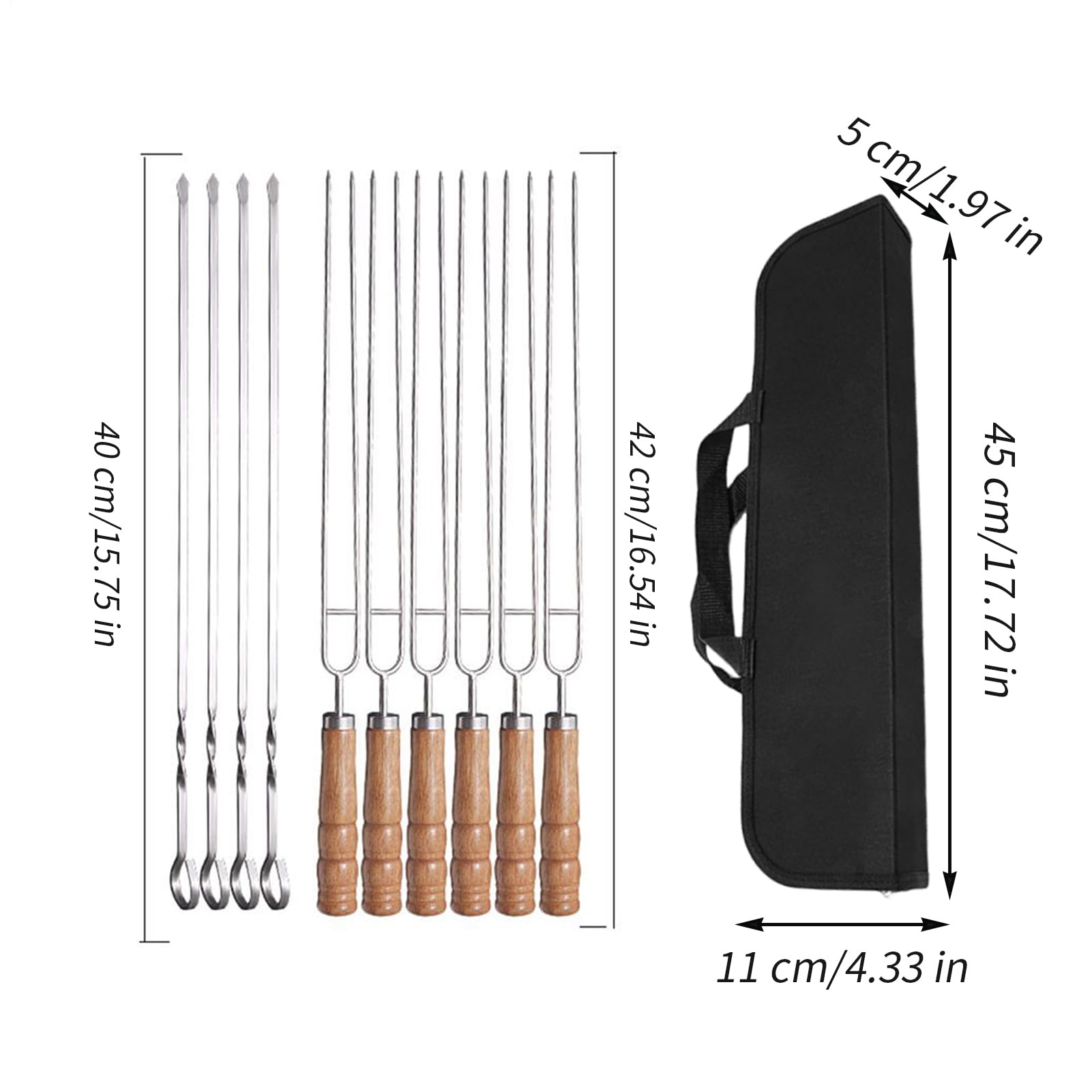 Brochetas De Parrilla Largas e Inoxidables para Pollo, Carne, Verduras | 10 pinchos kebab para barbacoa para pollo, carne, gambas, filetes, salchichas, exterior y picnic familiar