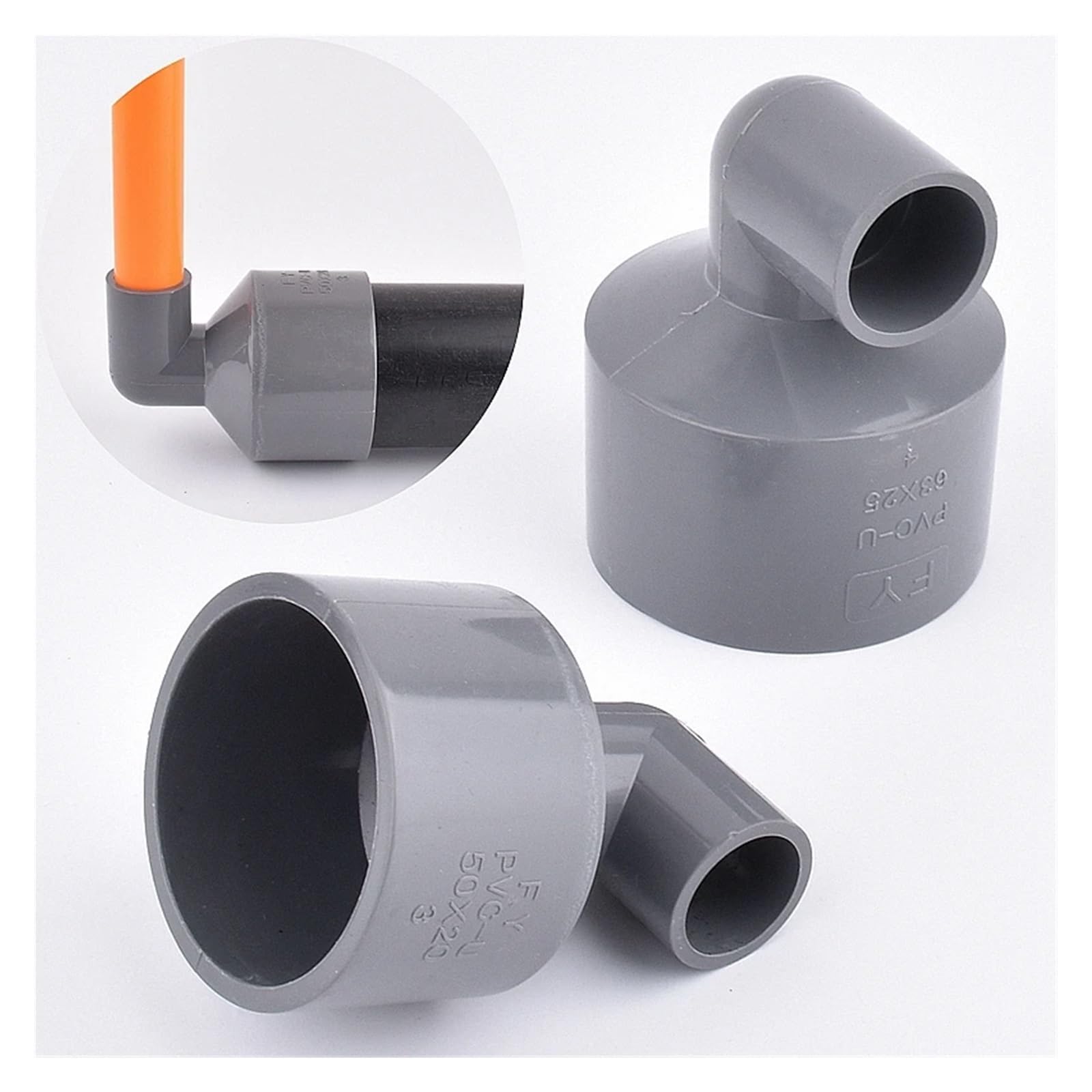 Raccord coudé réducteur en PVC Gris, 25 à 63 mm, Adaptateur for Tuyau d'arrosage de Jardin, Aquarium, raccords de réduction(63x25mm)