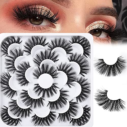 False Lashes Faux Mink Eyelashes 3D Natural Look Wispy 10 Pairs Eyelashes Pack Long Fluffy Volume Eye Lahses Geeneiya