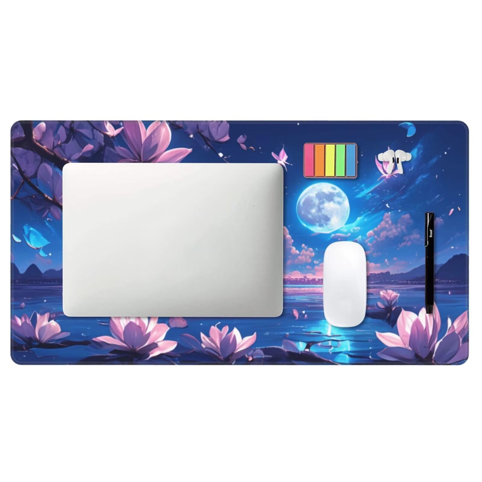Alfombrilla de Ratón Gaming Grande XXL 1400x600x4mm con Bordes Cosidos, Tela de Micro Tejido, Base de Goma Antideslizante y Mouse Pad, para Teclado Jugadores Escritorio, PC, Oficina Loto Lunar Y6162