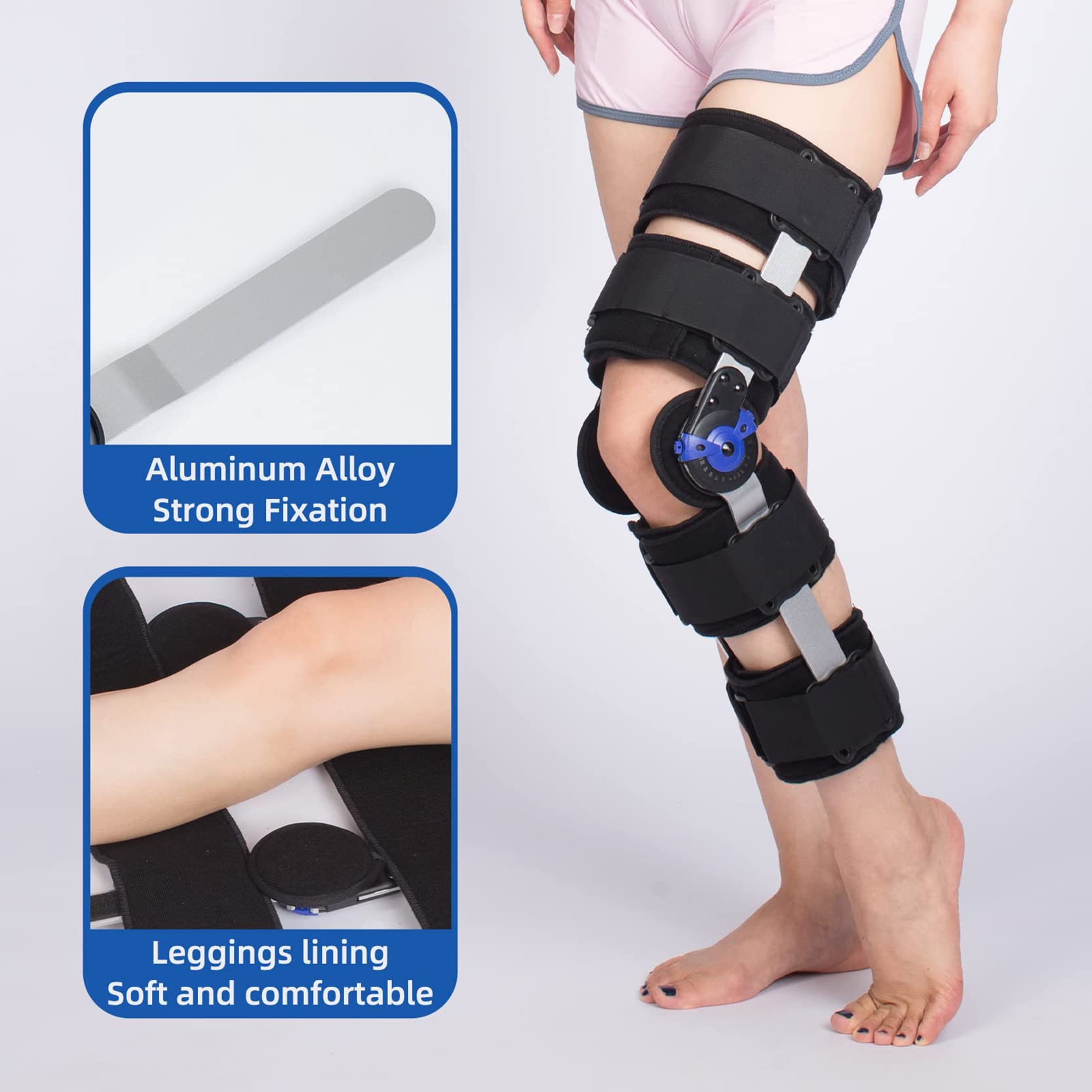 Rodillera articulada Postoperatorio Rodillera Anclaje Rodillera Ajustable Anclaje con estabilizador de Pierna Lateral para desgarro de menisco, Artritis, ACL, PCL, rehabilitación ortopédica