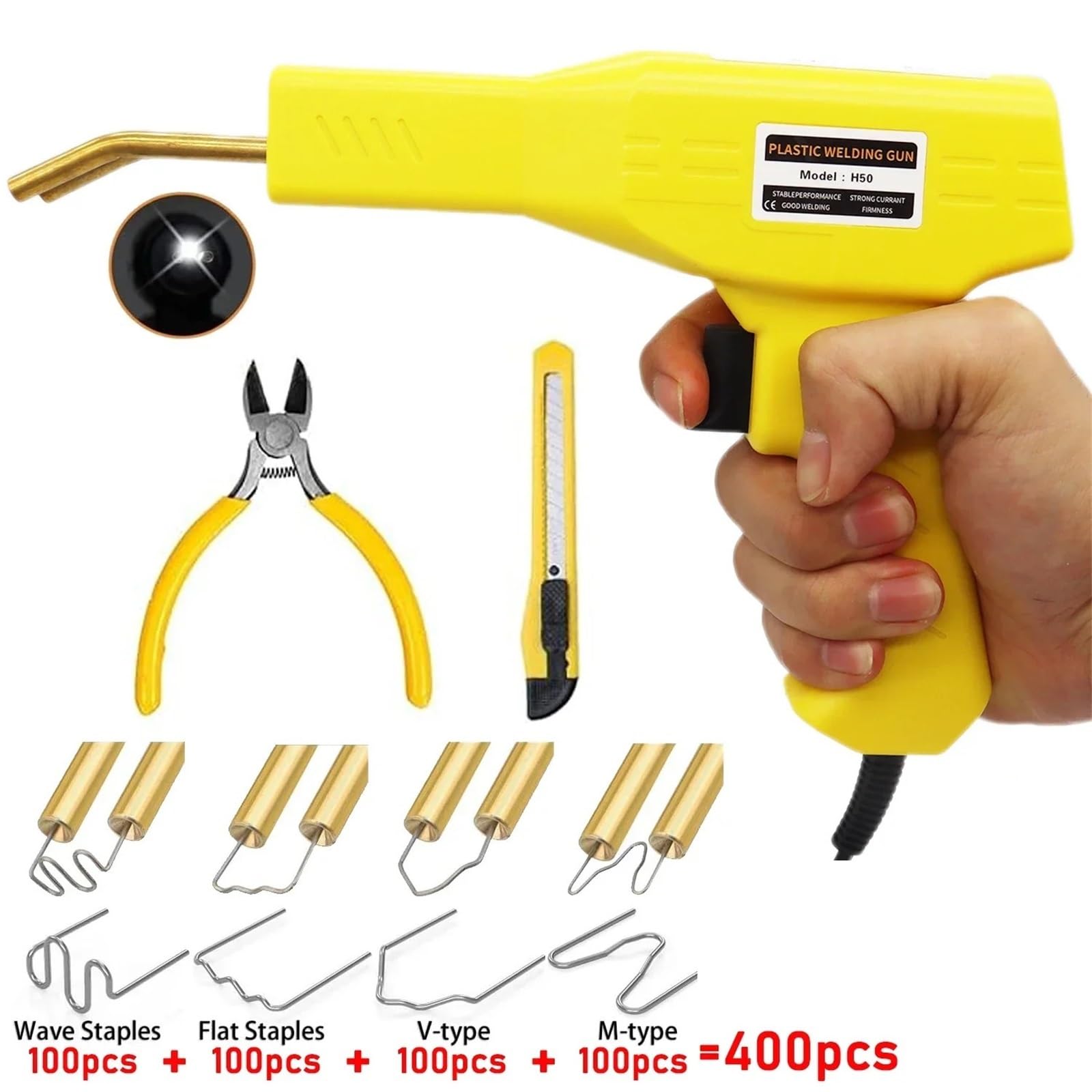 Zgrzewarka do plastiku 50W Maszyna do spawania tworzyw sztucznych Zestaw naprawy zderzaków samochodowych Gorący zszywacz Pistolet na gorące powietrze Naprawa pęknięć(Set4)