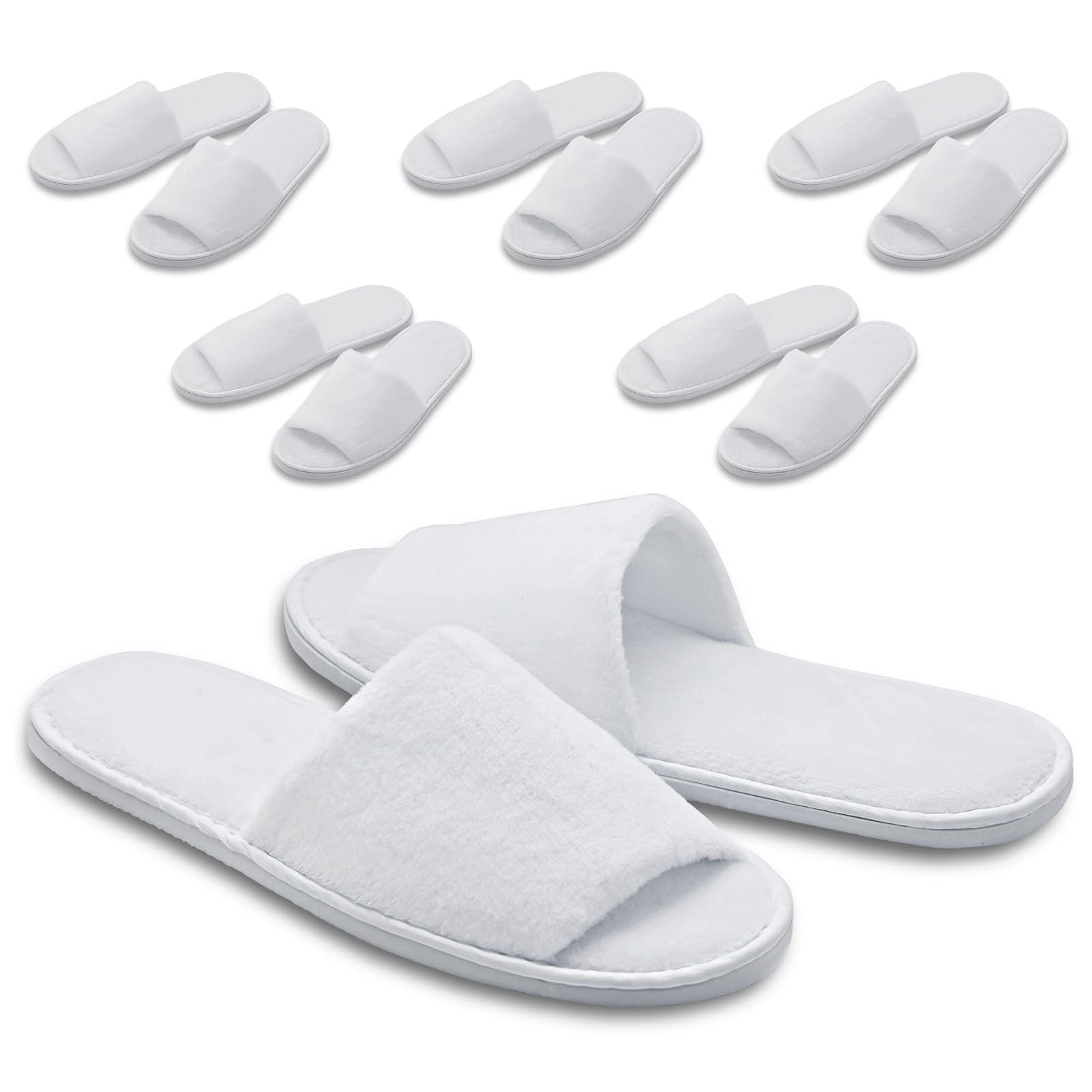 Excefore6 Pairs Spa Slippers, Disposable Slippers Bulk, Open Toe White Coral Velvet, Thick, Soft, Non-Slip, for Guests, Hotel, Travel, Wedding, Bathroom, One Size Fit Most Men and Women