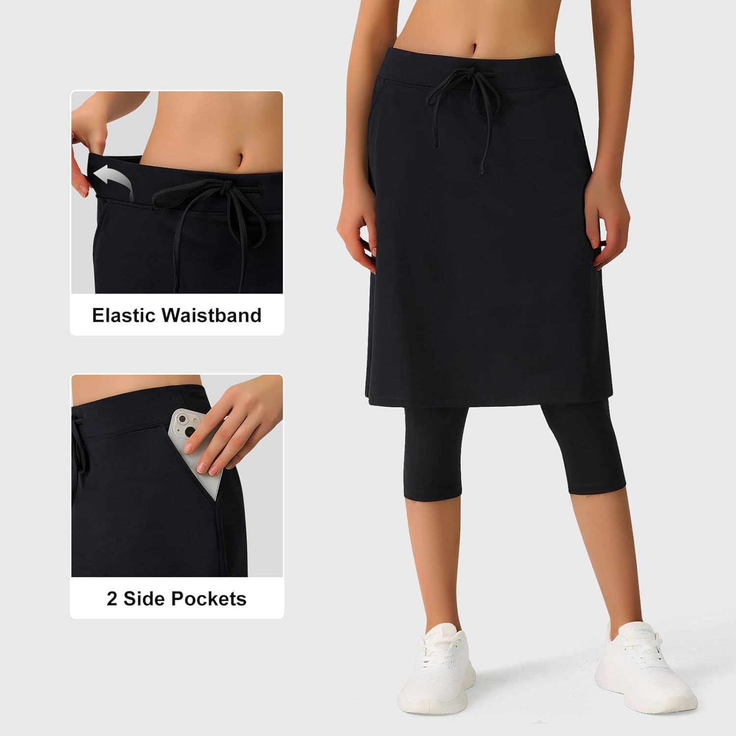 ANIVIVO Skirted Leggings for Women with Pockets,Athletic 22" Knee Length Skirt with Capri Leggings - Image 3