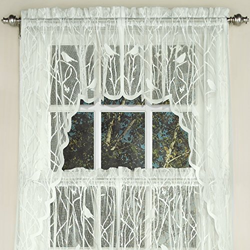 Image of Sweet Home Collection Kitchen Window Tier, Swag, or Valance Curtain Treatment in Stylish and Unique Patterns and Designs for All Home Decor, Songbird Ivory