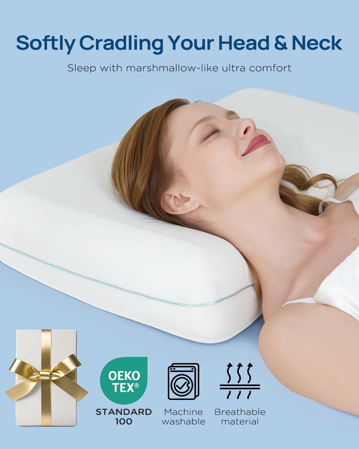 Cooling Soft Memory Foam Pillow, Cervical Neck Pillow for Side Sleepers, Back & Stomach Sleepers, Ergonomic Orthopedic Design for Neck Pain Relief and Deep Sleep, CertiPUR-US, White - Image 5